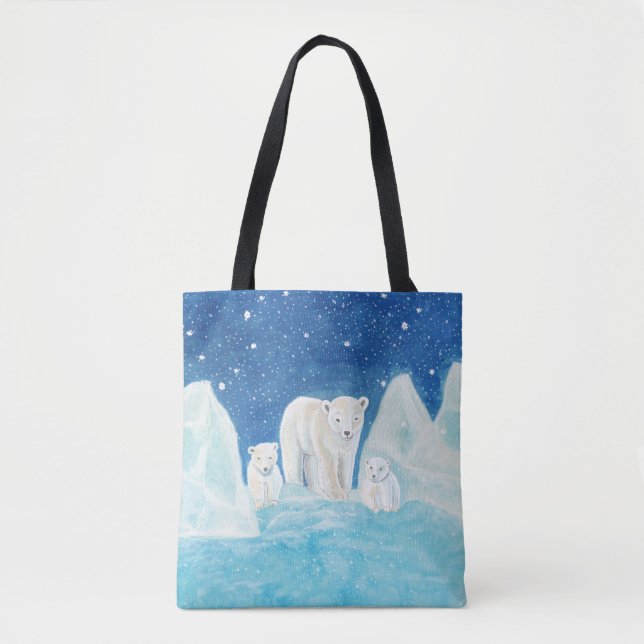 Bolsa Tote Ilustração de Ursos Polares (Frente)