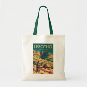 Bolsa Tote Ilustração de Viagem Arte Retro Lesoto Drakensberg