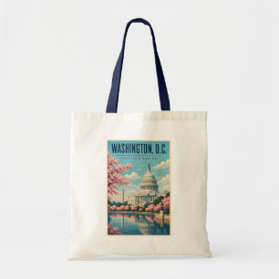 Bolsa Tote Ilustração de Viagem das Flores de Cerejeira em Wa