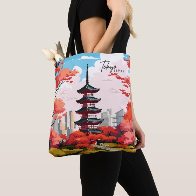 Bolsa Tote Ilustração de Viagem de Arte em Tóquio no Japão (Close Up)
