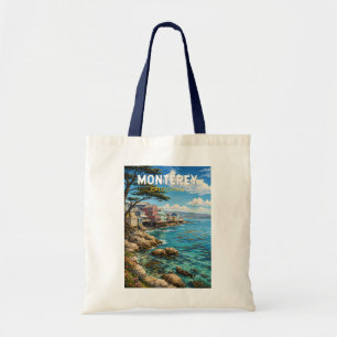 Bolsa Tote Ilustração de Viagem de Arte Retro de Monterey Cal