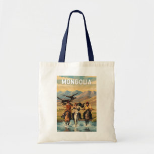 Bolsa Tote Ilustração de Viagem de Arte Vintage da Mongólia