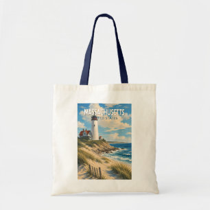 Bolsa Tote Ilustração de Viagem de Arte Vintage de Massachuse