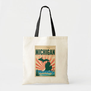 Bolsa Tote Ilustração de Viagem de Arte Vintage de Michigan S