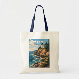 Bolsa Tote Ilustração de viagem de arte vintage do Maine