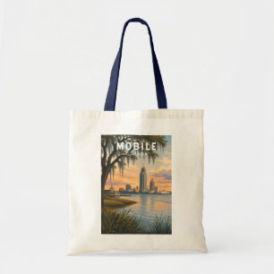 Bolsa Tote Ilustração de Viagem de Arte Vintage Mobile Alabam