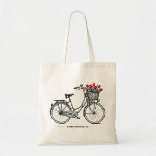 Bolsa Tote Ilustração de Viagem de Bicicleta Tulipa Vintage