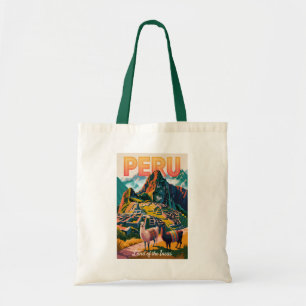 Bolsa Tote Ilustração de viagem de Machu Picchu no Peru Arte 
