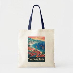Bolsa Tote Ilustração de viagem de praia em Puerto Vallarta M