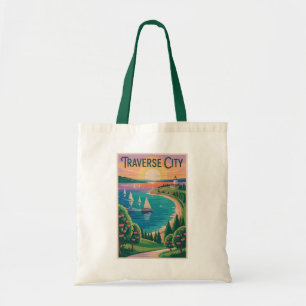 Bolsa Tote Ilustração de Viagem Traverse City Lago Michigan