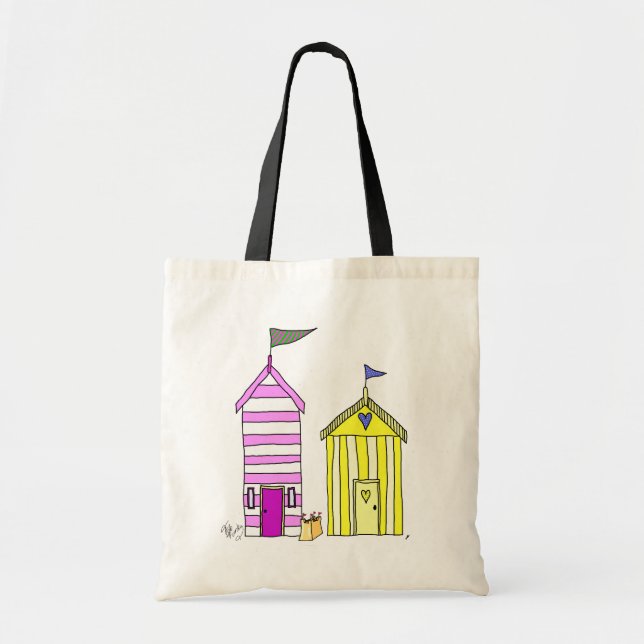 Bolsa Tote Ilustração do Beach Huts 3 (Frente)