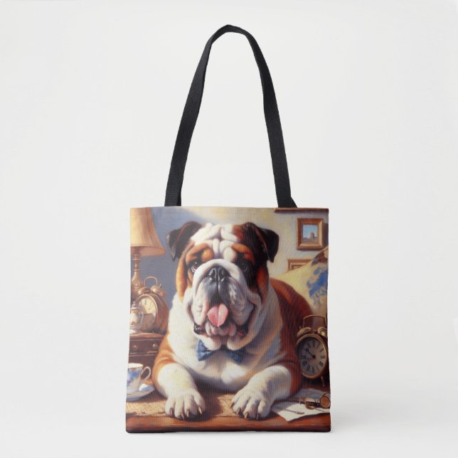 Bolsa Tote Ilustração do Bulldog Inglês Vintage (Frente)
