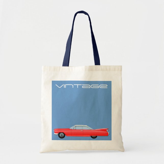 BOLSA TOTE ILUSTRAÇÃO DO CADILLAC VERMELHO VINTAGE (Frente)
