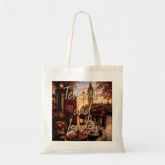Bolsa Tote Ilustração do Café Chá Chuva e Big Ben de Londres