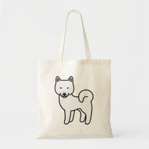 Bolsa Tote Ilustração do Cão de Cartoon Shiba Inu Branco