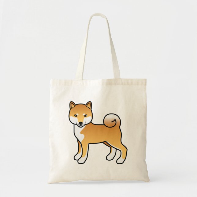 Bolsa Tote Ilustração do Cão de Cartoon Vermelho Shiba Inu Cu (Frente)