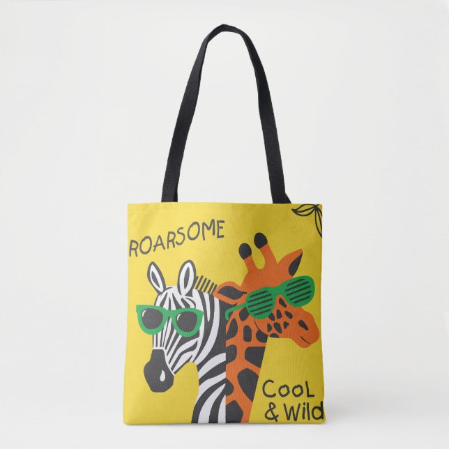 Bolsa Tote Ilustração do Cartoon Zebra Girafa legal (Frente)