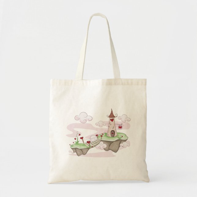Bolsa Tote Ilustração do Castelo de Amor Flutuante Fantasia R (Frente)