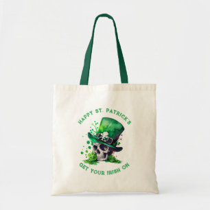 Bolsa Tote Ilustração do crânio do shamrock com aquarelas
