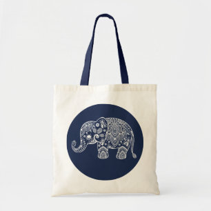 Bolsa Tote Ilustração Do Elefante De Paisley Branco No Círcul