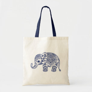 Bolsa Tote Ilustração do Elefante Floral de Paisley Azul-Boni