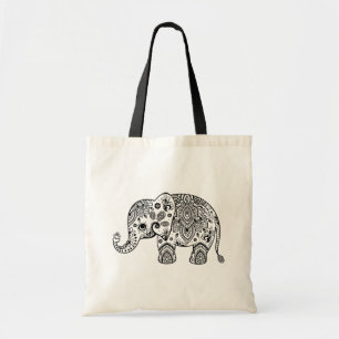Bolsa Tote Ilustração do Elefante Floral Negro Bonito.