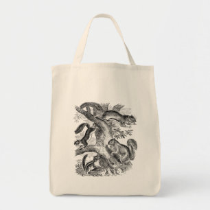 Bolsa Tote Ilustração do esquilo dos 1800s do vintage -