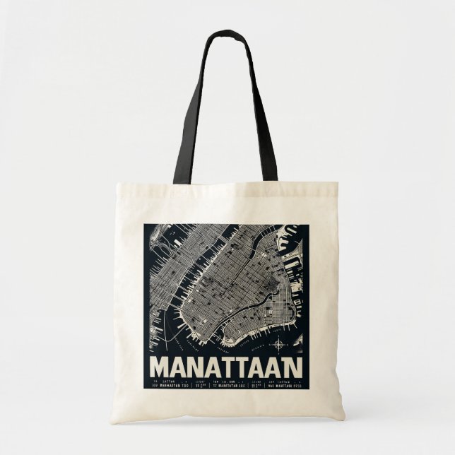 Bolsa Tote Ilustração do Mapa de Manhattan (Frente)