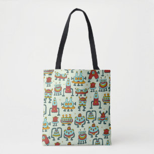 Bolsa Tote Ilustração do padrão de imagem de Aliens robôs