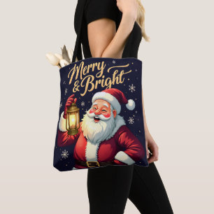 Bolsa Tote Ilustração do Papai Noel Alegre e Radiante Seguran