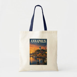 Bolsa Tote Ilustração do pôr do sol em Annapolis Maryland Art