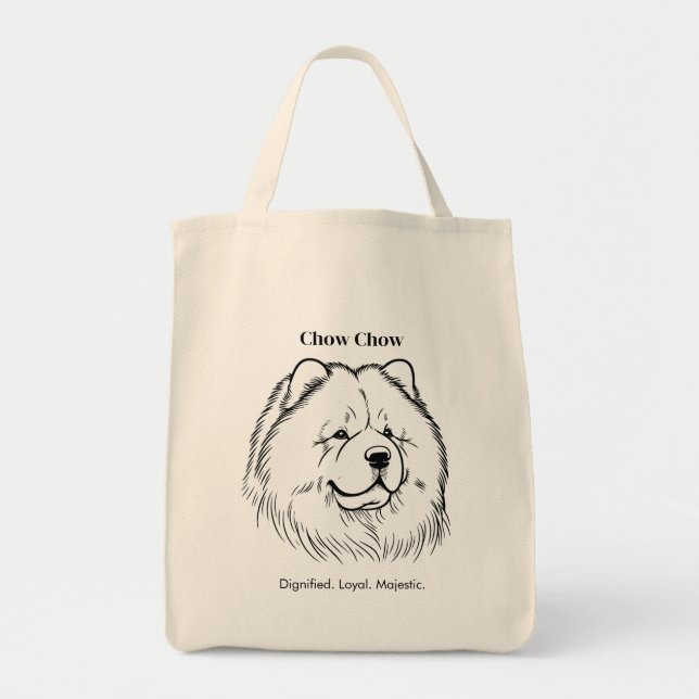 Bolsa Tote Ilustração do Retrato de Chow em Linha Preta (Frente)