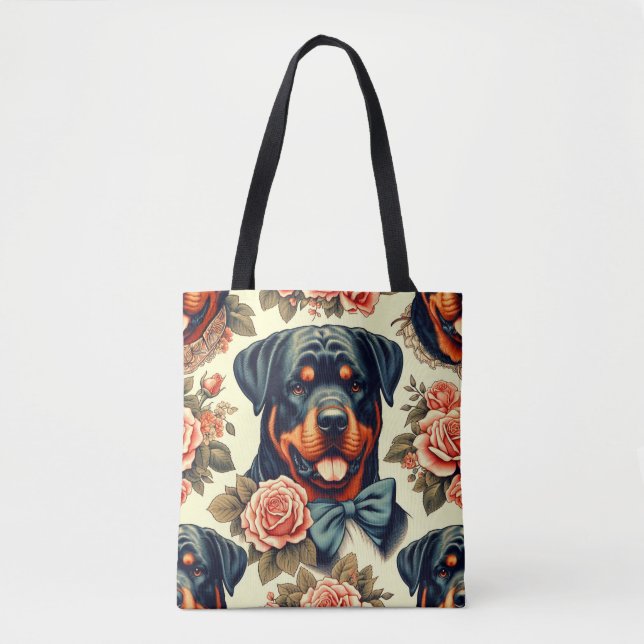 Bolsa Tote Ilustração do Rottweiler Retro (Frente)