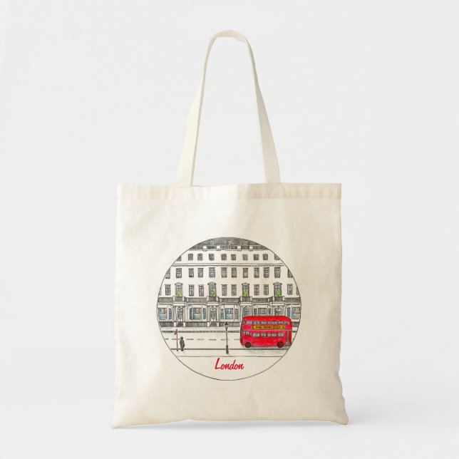 Bolsa Tote Ilustração do Viagem Red Bus de Londres Inglaterra (Frente)