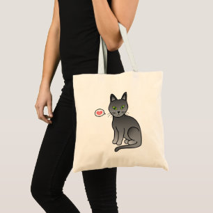 Bolsa Tote Ilustração e Coração de Gato Azul Russo