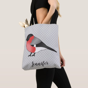 Bolsa Tote Ilustração e nome personalizado do pássaro Bullfin