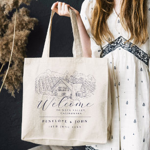 Bolsa Tote Ilustração Elegante de Vinhedo Casamento de Destin