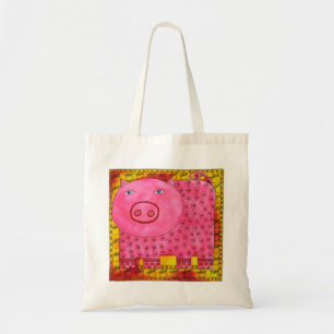 Bolsa Tote Ilustração em Aquarela de Porco Estampado
