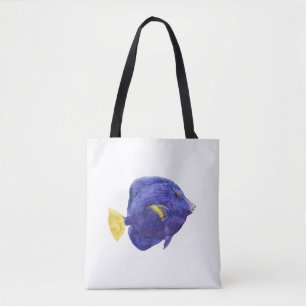 Bolsa Tote Ilustração em Aquarela do Peixe Tangue Purple
