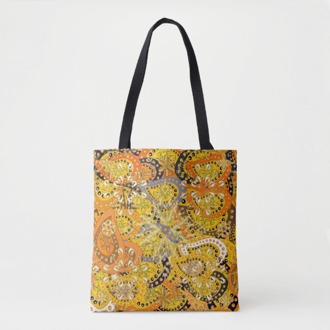 Bolsa Tote Ilustração em cores amarela, laranja e marrom. I (Frente)