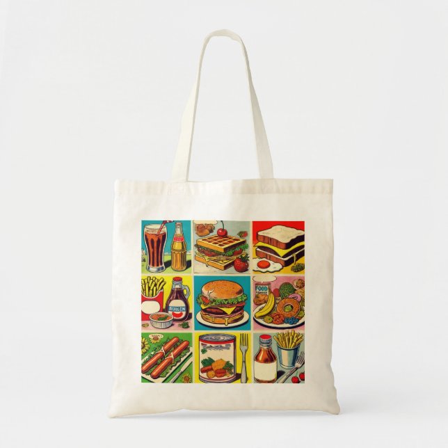 Bolsa Tote Ilustração em quadrinhos da Comida Vintage (Frente)