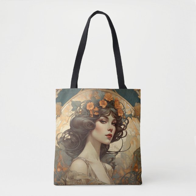 Bolsa Tote Ilustração feminina com Art Nouveau (Frente)