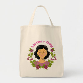 Bolsa Tote  Ilustração Feminina Floral Elegante para o Dia da