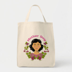 Bolsa Tote Ilustração Feminina Floral Elegante para o Dia da