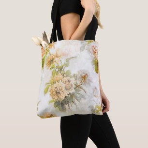 Bolsa Tote Ilustração Floral de Pêssego do Chique Vintage