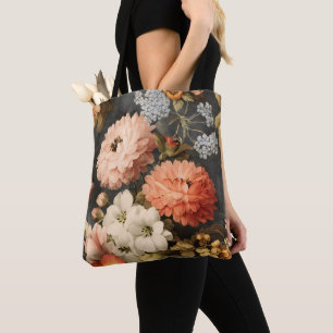 Bolsa Tote Ilustração Floral Vintage com Flores Mistas