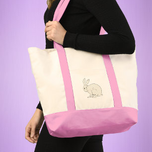 Bolsa Tote Ilustração Fluffy Sitting Coelho Branco
