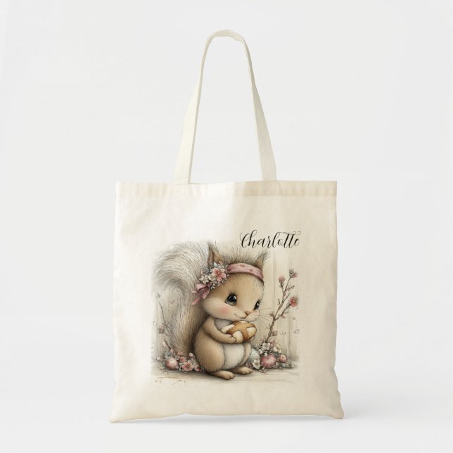 Bolsa Tote Ilustração Fofa de Esquilo de Páscoa (Frente)