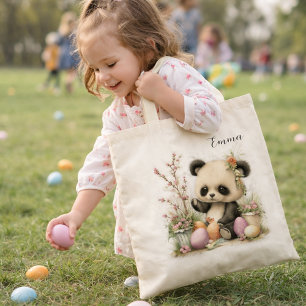 Bolsa Tote Ilustração Fofa de Panda de Páscoa