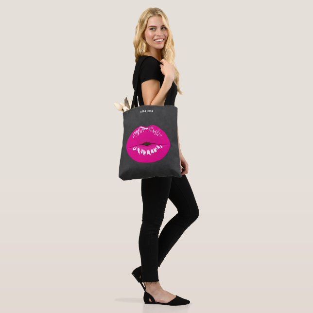 Bolsa Tote Ilustração Glamorosa de Lábios Rosa Quente (No(a) Modelo)